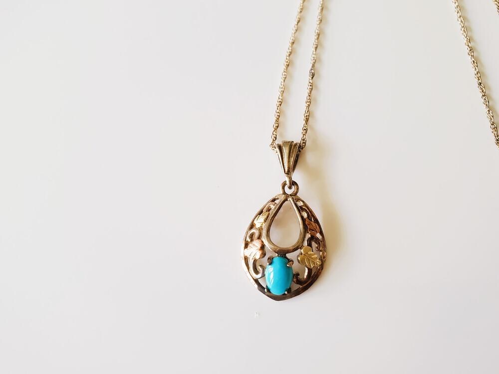 Vintage Black Hills Coleman Designer Faux Turquoise Sterling Silver Necklace